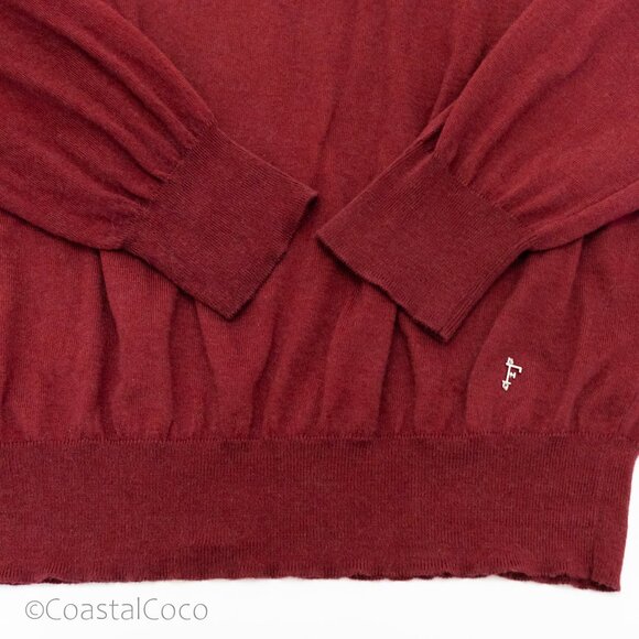 Faconnable Burgundy V-Neck Sweater Mens XXL Cotton Cashmere Romania Lightweight - Picture 8 of 13